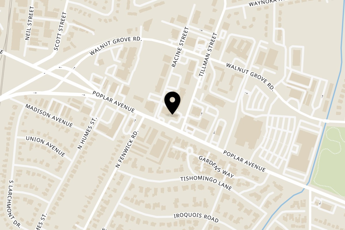Map showing the location of Pho Saigon on 2946 Poplar Ave in Memphis